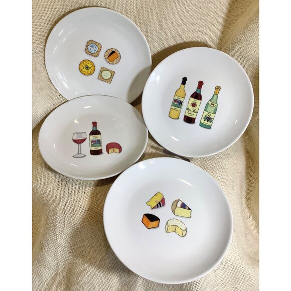 2001 Nancy Green BOSTON WAREHOUSE wine & cheese 6 3/8 inch appetizer plates - Picture 1 of 2